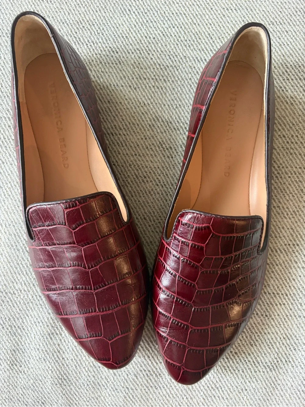 Veronica Beard Wine Croc-Embossed Leather Loafers - Picture 3 of 6
